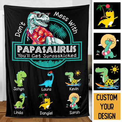 Personalized Blanket With Names - Papasaurus Hawaii Version