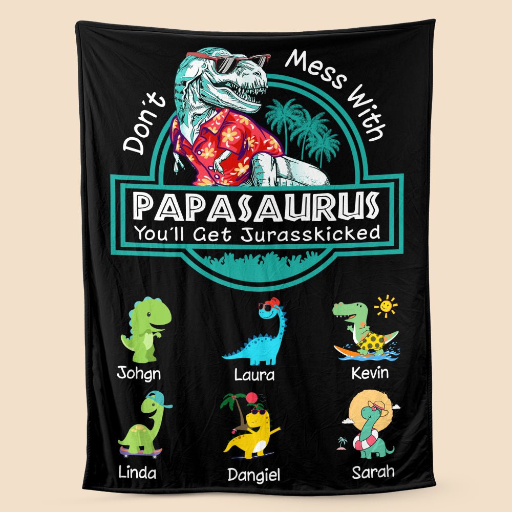 Personalized Blanket With Names - Papasaurus Hawaii Version