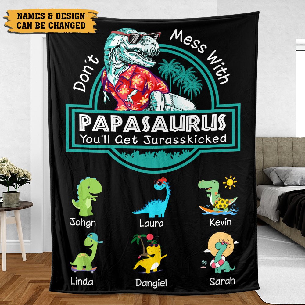 Personalized Blanket With Names - Papasaurus Hawaii Version