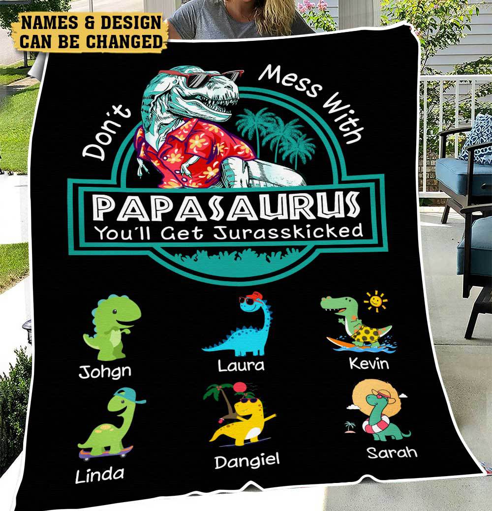 Personalized Blanket With Names - Papasaurus Hawaii Version