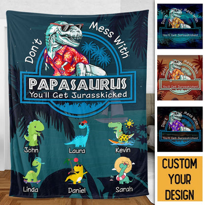Personalized Blanket With Names - Papasaurus Hawaii Version