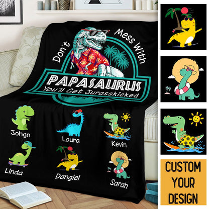 Personalized Blanket With Names - Papasaurus Hawaii Version